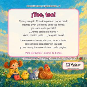 Contraportada de «Rosa, el huevito Vito y el gato Rosalino» con el resumen del cuento