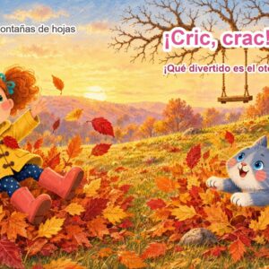 Páginas 10 y 11: Rosa y Rosalino saltan en las hojas de otoño