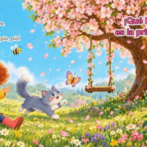 Páginas 18 y 19: el árbol grande lleno de flores en primavera