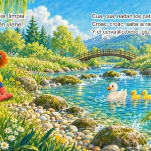 Páginas 14 y 15: vuelven los patitos, la rana y el cervatillo
