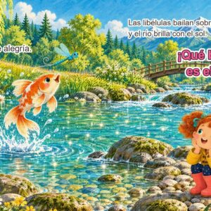 Páginas 16 y 17: ¡plas! Un pez naranja salta de alegría